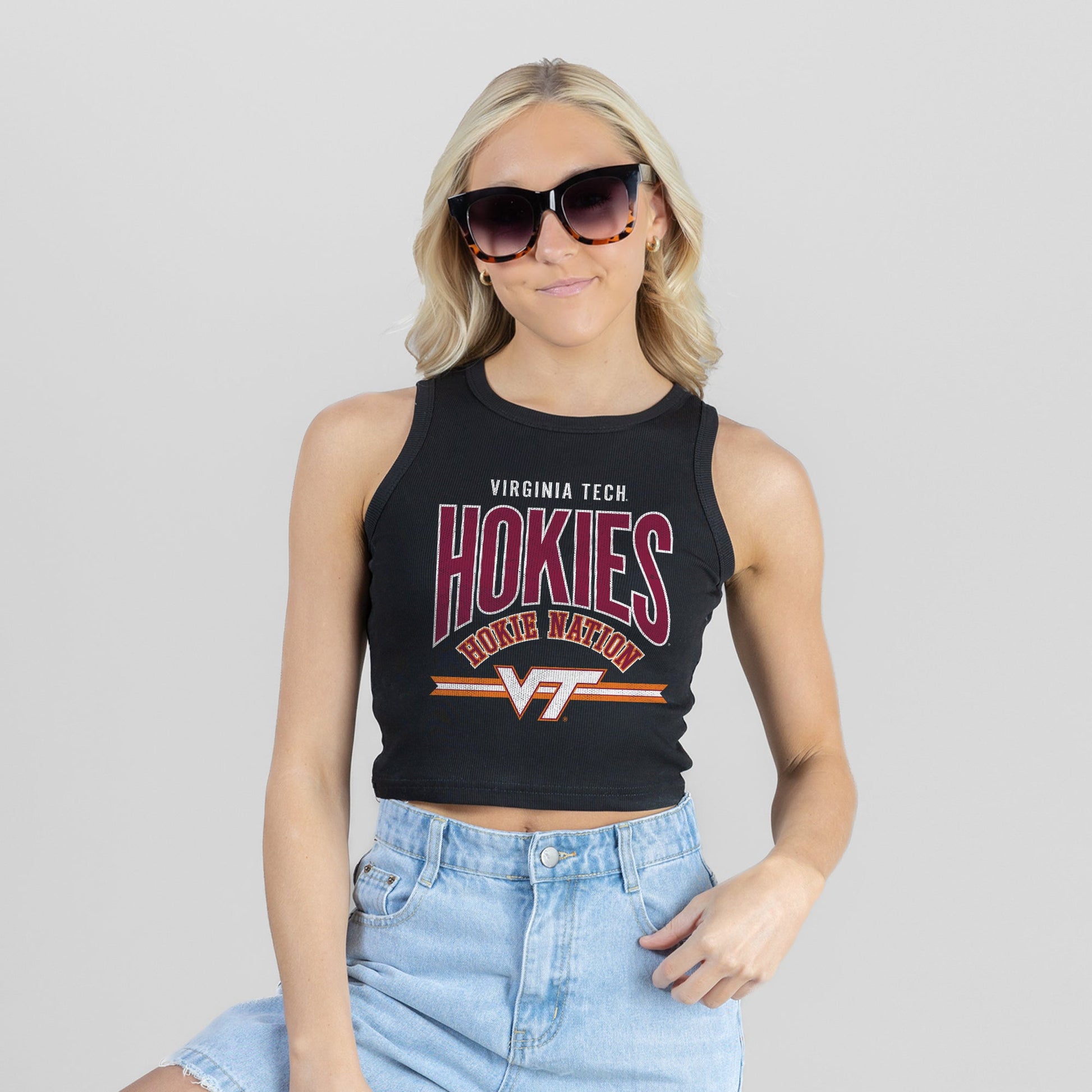 VIRGINIA TECH HOKIES MIC DROP ESSENTIAL RIBBED CROP TANK