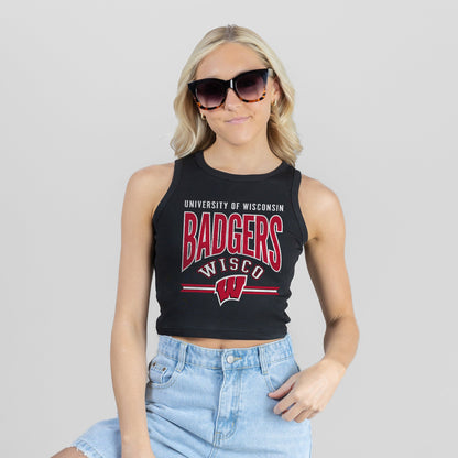 WISCONSIN BADGERS MIC DROP ESSENTIAL RIBBED CROP TANK