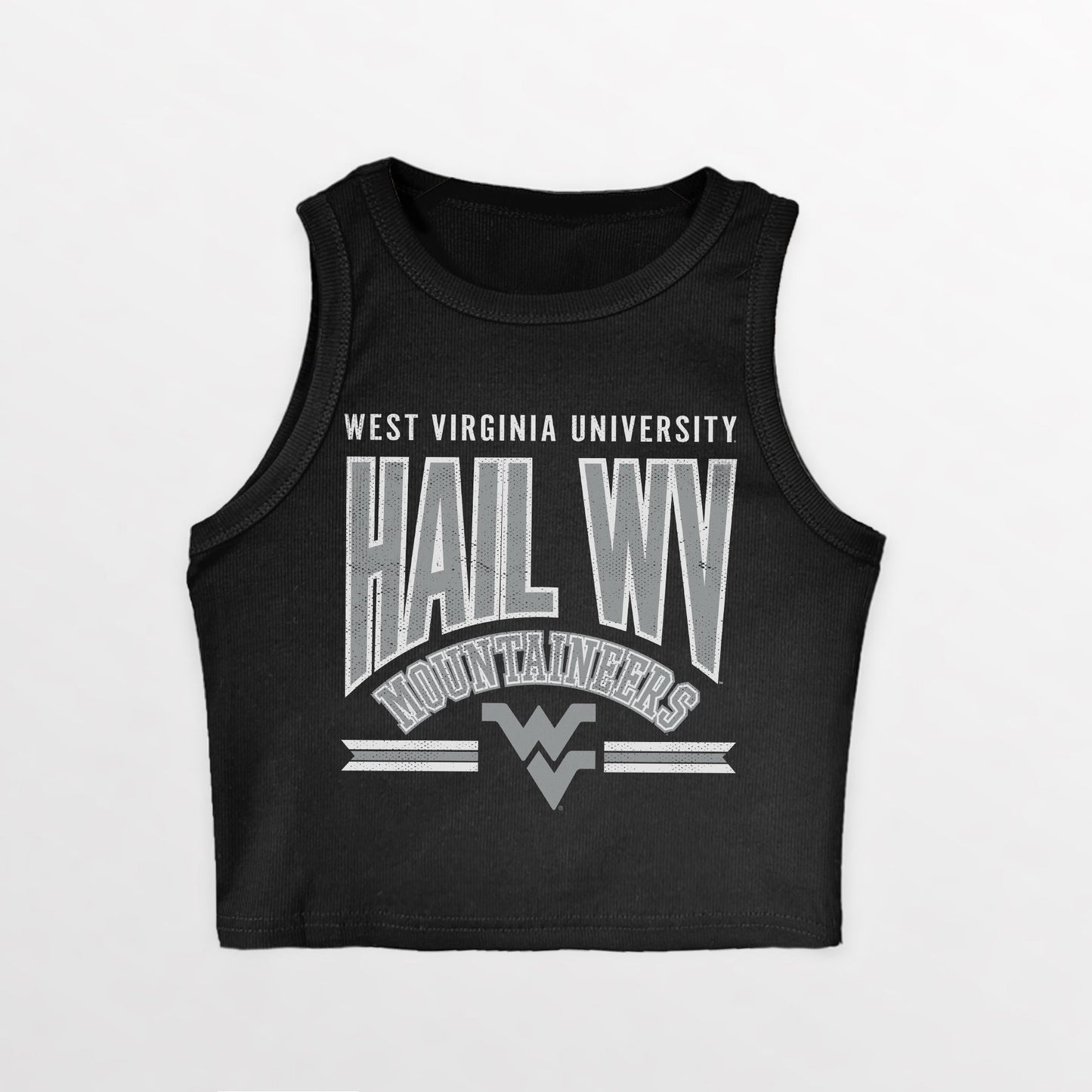 WEST VIRGINIA MOUNTAINEERS MIC DROP ESSENTIAL RIBBED CROP TANK