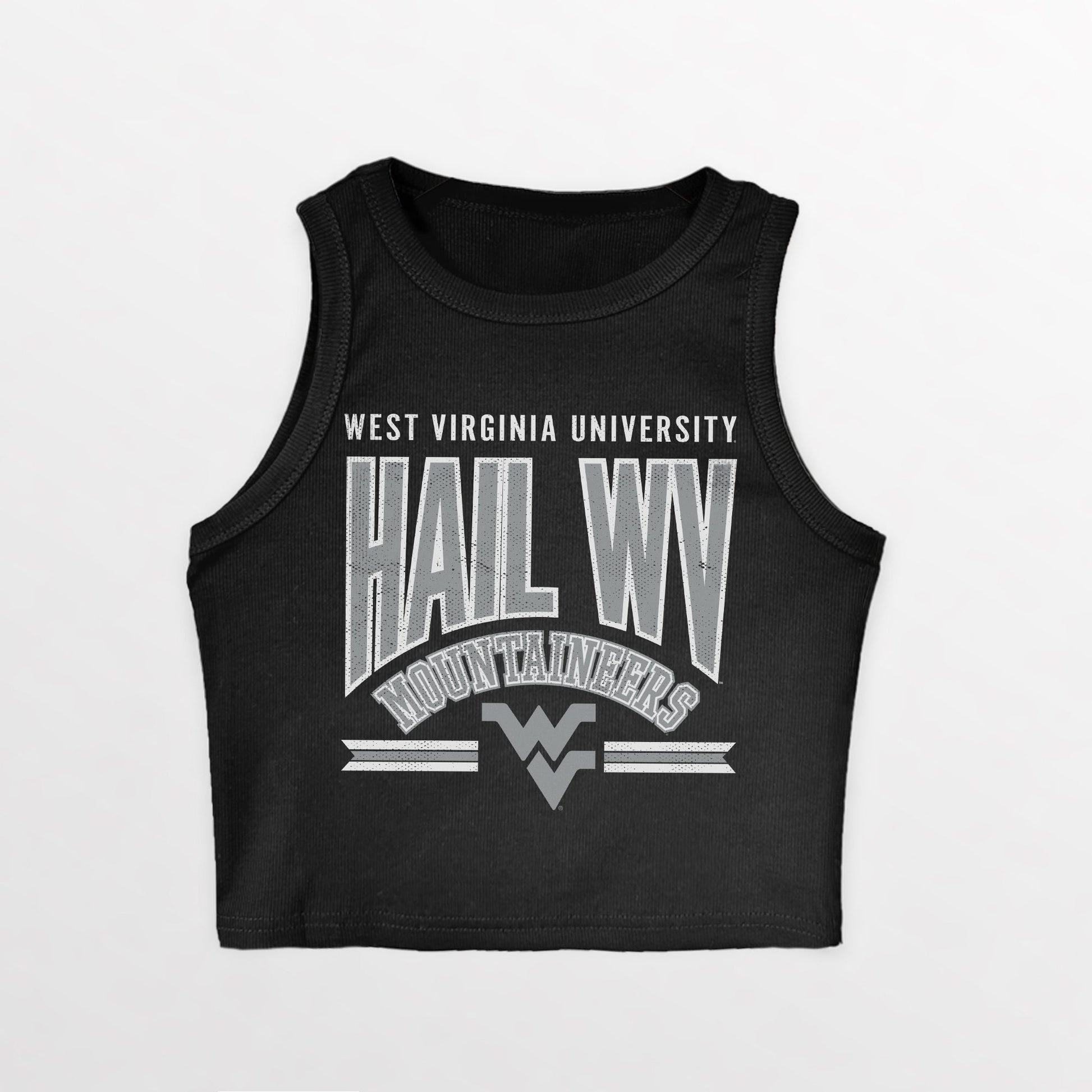WEST VIRGINIA MOUNTAINEERS MIC DROP ESSENTIAL RIBBED CROP TANK