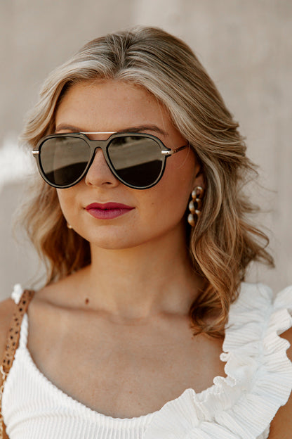 Black BLANCA AVIATOR SUNGLASSES - Close Up Front View | Gameday Couture SOHO