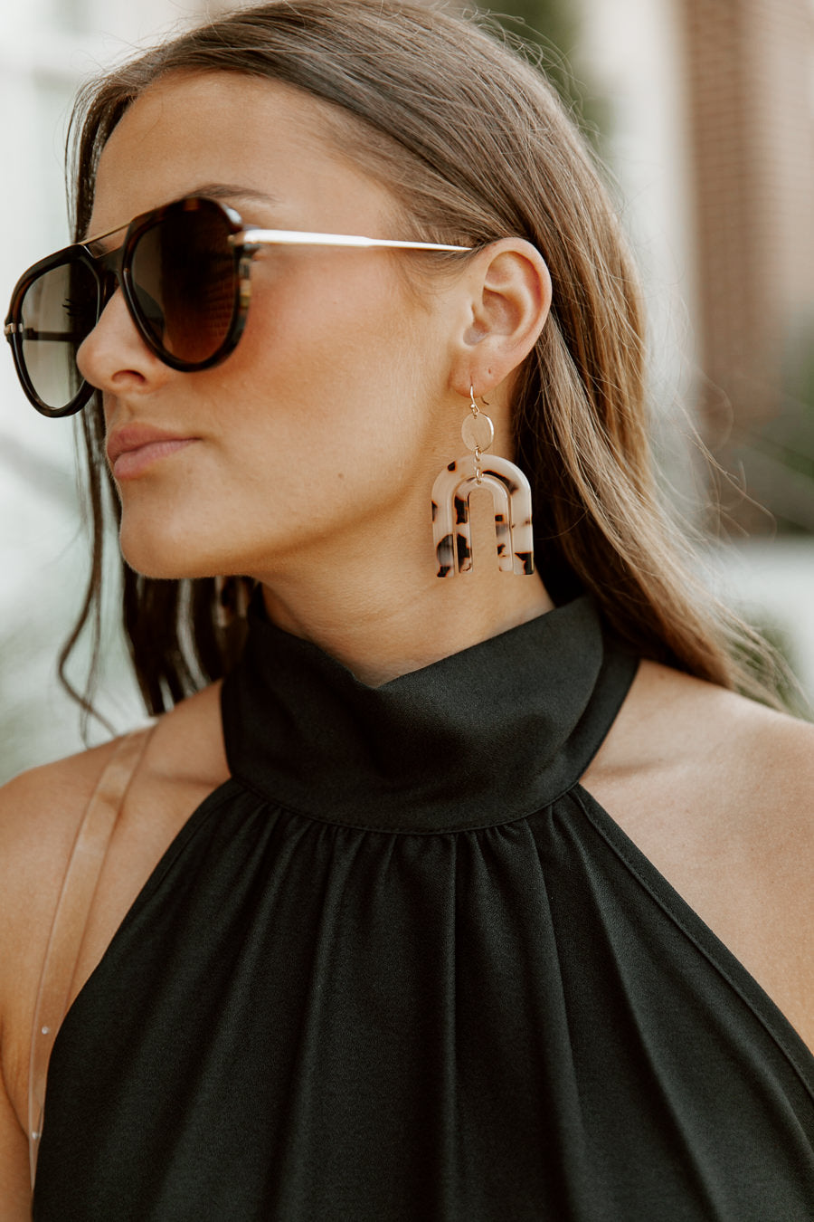 Brown BLANCA AVIATOR SUNGLASSES - On Model Side View | Gameday Couture SOHO