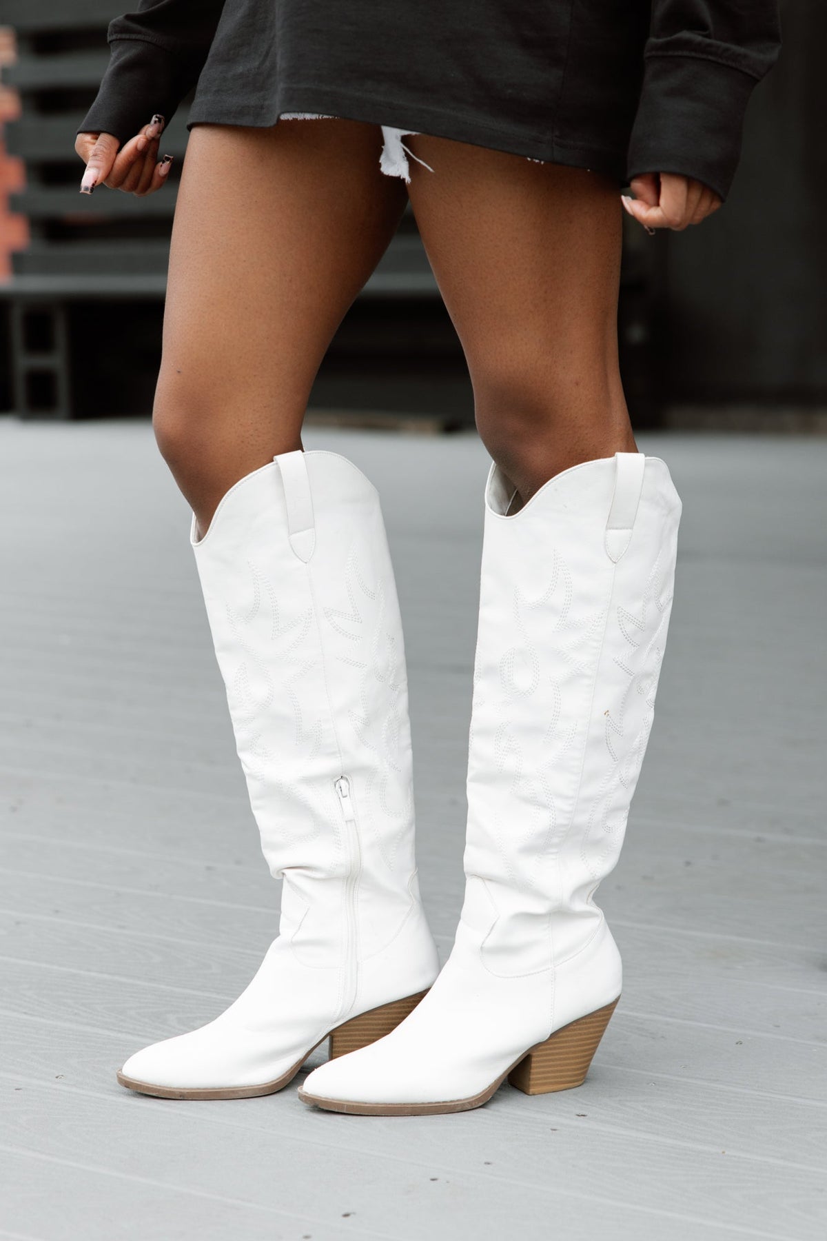 White Leather Wild West Wanderer Boots - Side Angle Western Stitching | Gameday Couture - SOHO
