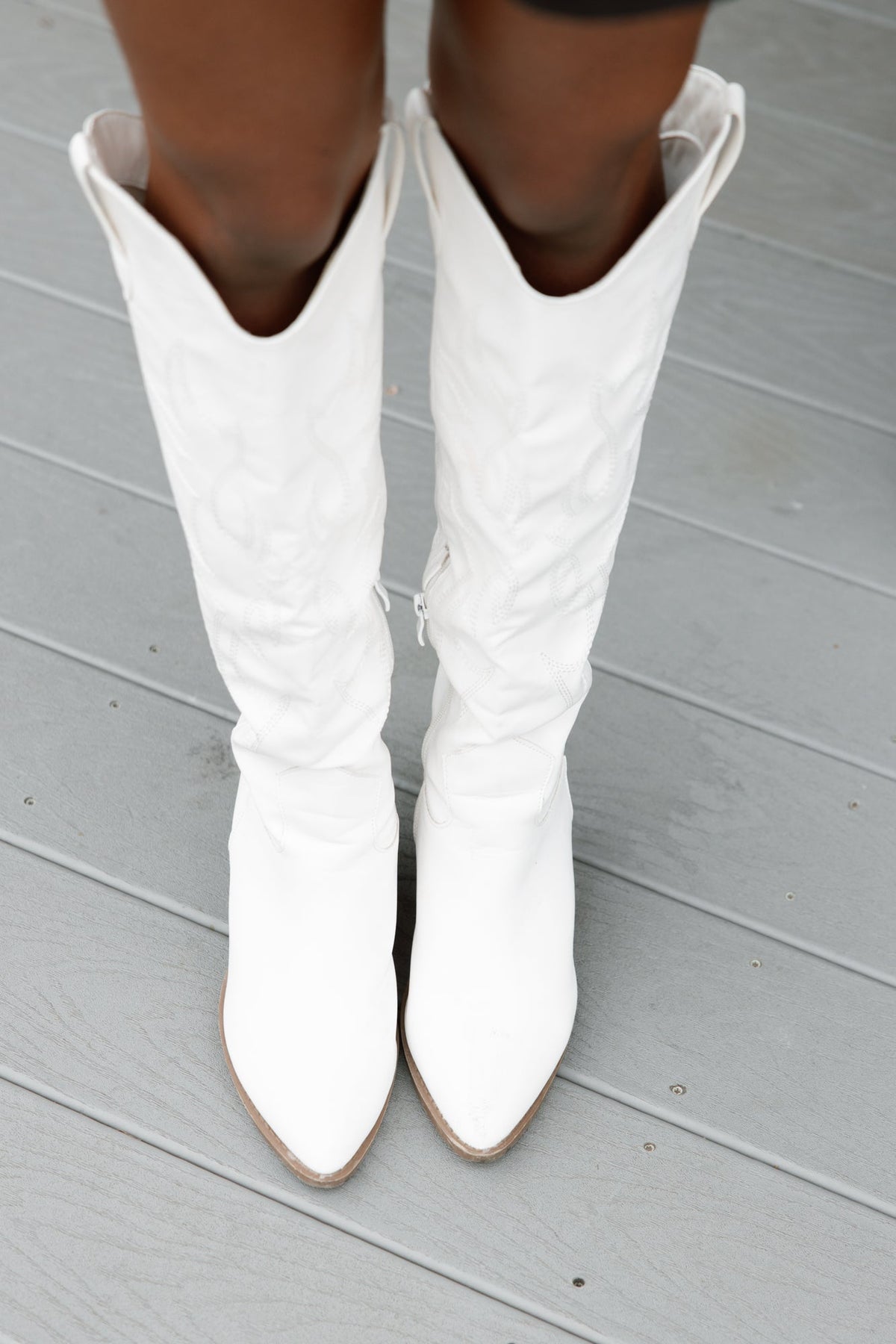 White Leather Wild West Wanderer Boots - Top View Western Detail | Gameday Couture - SOHO