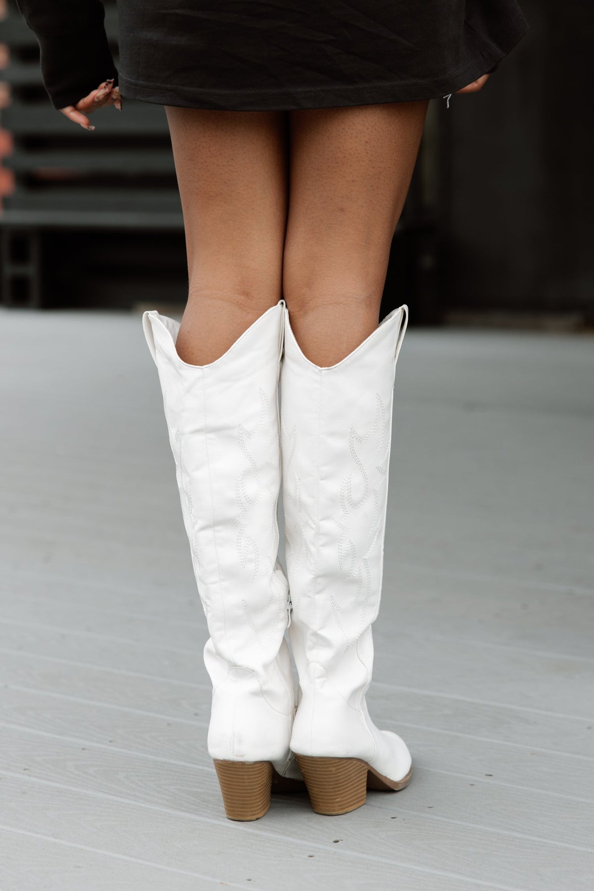 White Leather Wild West Wanderer Boots - Back View Wood Block Heel | Gameday Couture - SOHO
