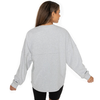 AIR FORCE FALCONS BIG GOALS RELAXED FIT HEATHERED LONG SLEEVE FRENCH TERRY PULLOVER WITH RIBBED CUFF AND NECKLINE DETAIL