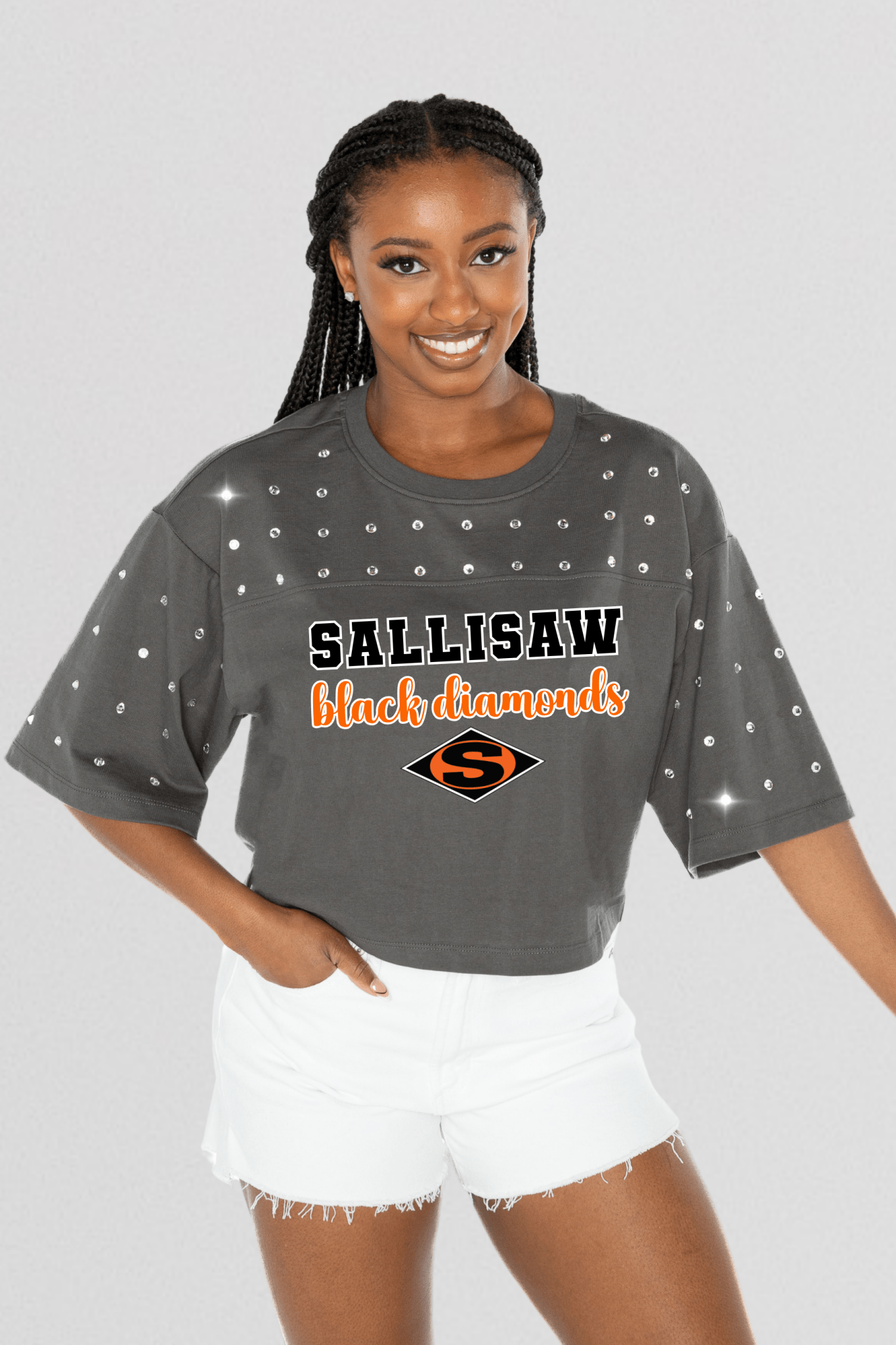 SALLISAW BLACK DIAMONDS RHINESTONE MID - CROP TEE - The Club