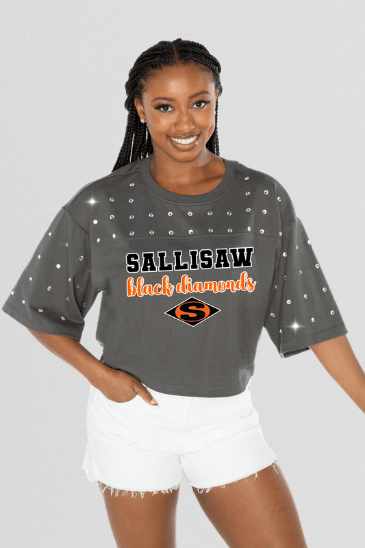SALLISAW BLACK DIAMONDS RHINESTONE MID - CROP TEE - The Club