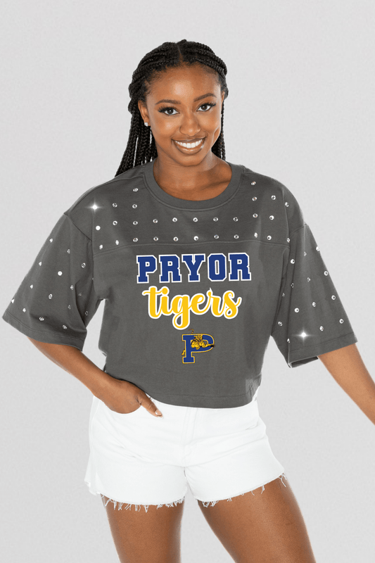 PRYOR TIGERS RHINESTONE MID - CROP TEE - The Club