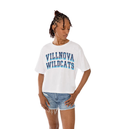VILLANOVA WILDCATS CLAIM TO FAME WOMEN'S MIDI-LENGTH, BOXY FIT CROPPED TEE WITH DROP SHOULDER SLEEVE