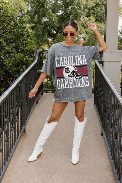 SOUTH CAROLINA GAMECOCKS ON THE BALL OVERSIZED ALL-OVER MINI RHINESTONE SHORT SLEEVE CLASSIC TEE WITH RIBBED NECKLINE