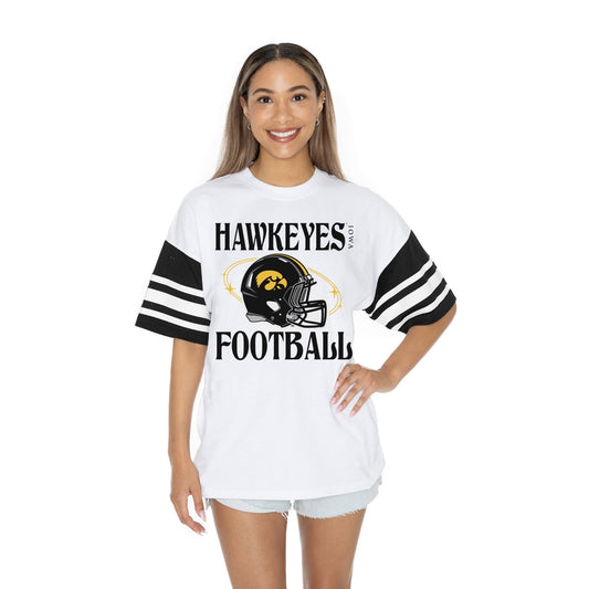 IOWA HAWKEYES STARTING LINEUP BOLD CONTRAST, OVERSIZED, SPORTY HERITAGE - STRIPED TEE WITH JERSEY MESH SHORT SLEEVES AND RIBBED NECKLINE - The Club