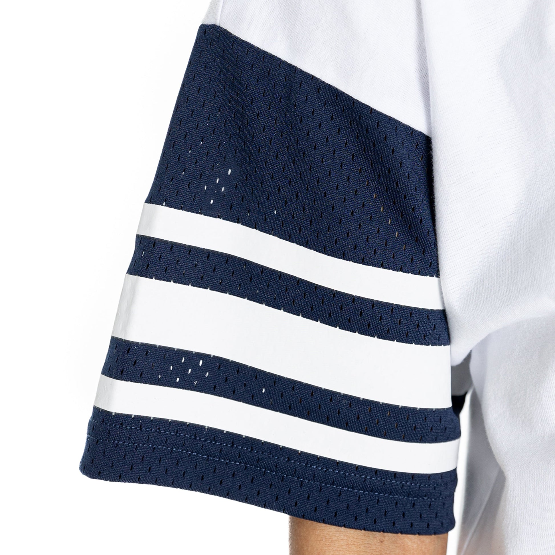 OLE MISS REBELS STARTING LINEUP BOLD CONTRAST, OVERSIZED, SPORTY HERITAGE-STRIPED TEE WITH JERSEY MESH SHORT SLEEVES AND RIBBED NECKLINE