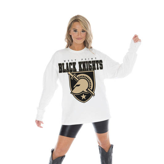 ARMY BLACK KNIGHTS BIG GOALS OVERSIZED MIDWEIGHT LONG SLEEVE TEE WITH RIBBED NECKLINE AND CUFFS