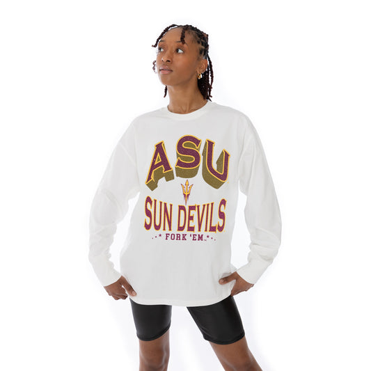 ARIZONA STATE SUN DEVILS TIME OUT OVERSIZED MIDWEIGHT LONG SLEEVE TEE WITH RIBBED NECKLINE AND CUFFS