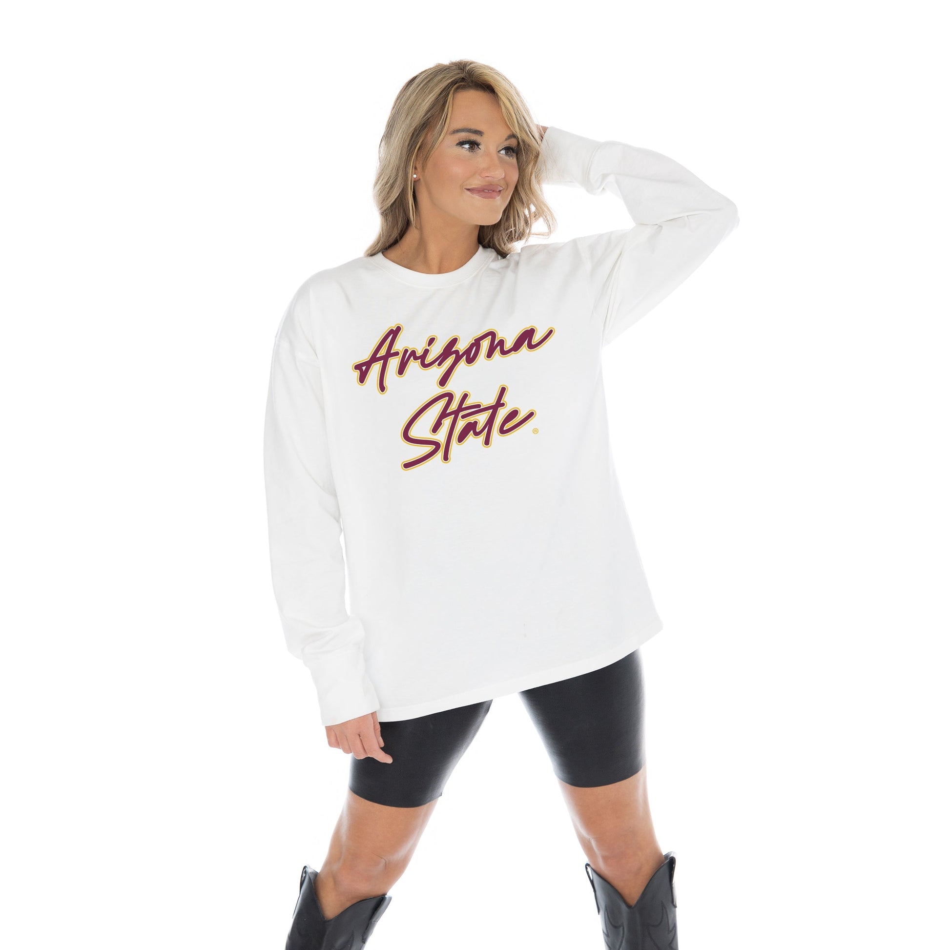 ARIZONA STATE SUN DEVILS CLASSIC COMEBACK OVERSIZED MIDWEIGHT LONG SLEEVE TEE WITH RIBBED NECKLINE AND CUFFS