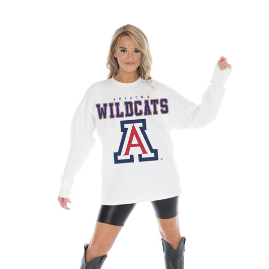 ARIZONA WILDCATS BIG GOALS OVERSIZED MIDWEIGHT LONG SLEEVE TEE WITH RIBBED NECKLINE AND CUFFS