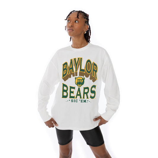 BAYLOR BEARS TIME OUT OVERSIZED MIDWEIGHT LONG SLEEVE TEE WITH RIBBED NECKLINE AND CUFFS