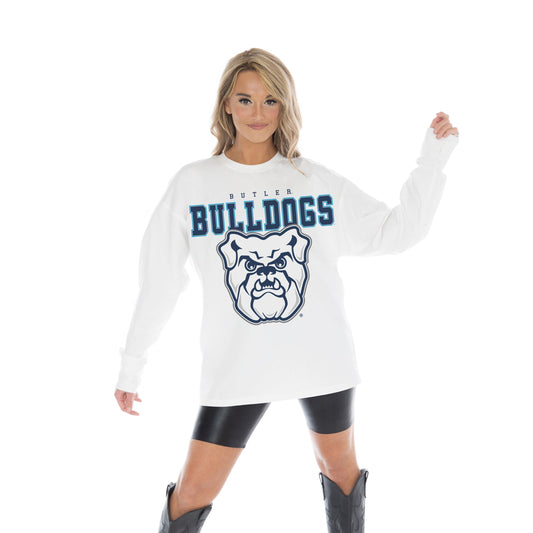 BUTLER BULLDOGS BIG GOALS OVERSIZED MIDWEIGHT LONG SLEEVE TEE WITH RIBBED NECKLINE AND CUFFS
