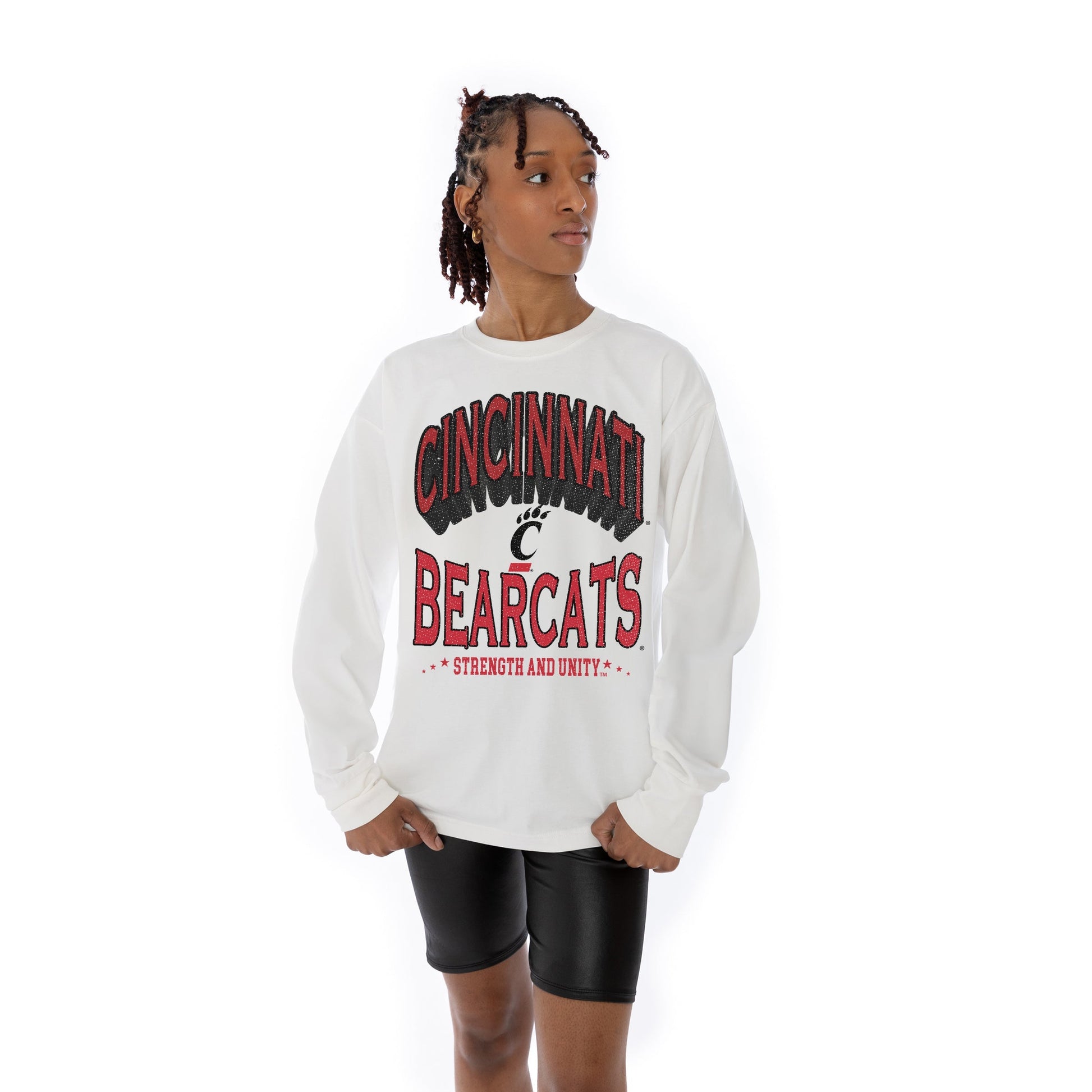 CINCINNATI BEARCATS TIME OUT OVERSIZED MIDWEIGHT LONG SLEEVE TEE WITH RIBBED NECKLINE AND CUFFS