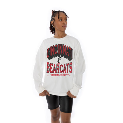 CINCINNATI BEARCATS TIME OUT OVERSIZED MIDWEIGHT LONG SLEEVE TEE WITH RIBBED NECKLINE AND CUFFS