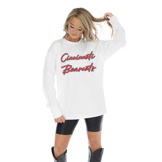 CINCINNATI BEARCATS CLASSIC COMEBACK OVERSIZED MIDWEIGHT LONG SLEEVE TEE WITH RIBBED NECKLINE AND CUFFS