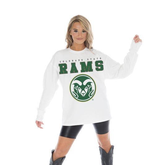 COLORADO STATE RAMS BIG GOALS OVERSIZED MIDWEIGHT LONG SLEEVE TEE WITH RIBBED NECKLINE AND CUFFS
