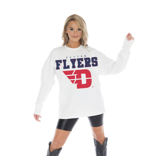 DAYTON FLYERS BIG GOALS OVERSIZED MIDWEIGHT LONG SLEEVE TEE WITH RIBBED NECKLINE AND CUFFS