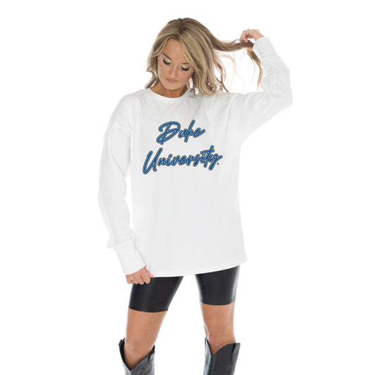 DUKE BLUE DEVILS CLASSIC COMEBACK OVERSIZED MIDWEIGHT LONG SLEEVE TEE WITH RIBBED NECKLINE AND CUFFS
