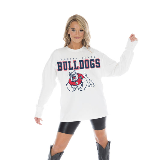 FRESNO STATE BULLDOGS BIG GOALS OVERSIZED MIDWEIGHT LONG SLEEVE TEE WITH RIBBED NECKLINE AND CUFFS
