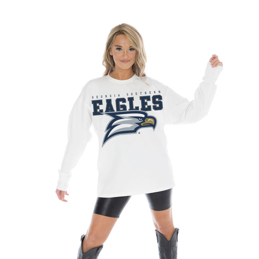 GEORGIA SOUTHERN EAGLES BIG GOALS OVERSIZED MIDWEIGHT LONG SLEEVE TEE WITH RIBBED NECKLINE AND CUFFS