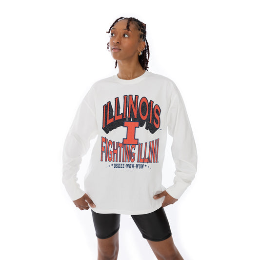 ILLINOIS FIGHTING ILLINI TIME OUT OVERSIZED MIDWEIGHT LONG SLEEVE TEE WITH RIBBED NECKLINE AND CUFFS
