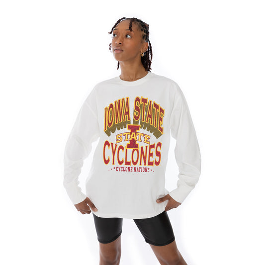 IOWA STATE CYCLONES TIME OUT OVERSIZED MIDWEIGHT LONG SLEEVE TEE WITH RIBBED NECKLINE AND CUFFS