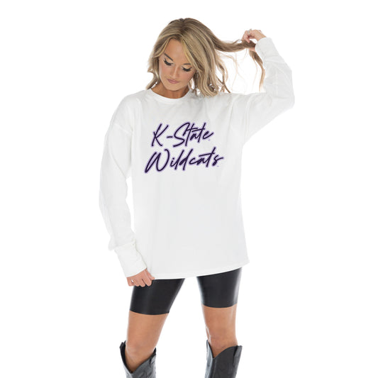 KANSAS STATE WILDCATS CLASSIC COMEBACK OVERSIZED MIDWEIGHT LONG SLEEVE TEE WITH RIBBED NECKLINE AND CUFFS