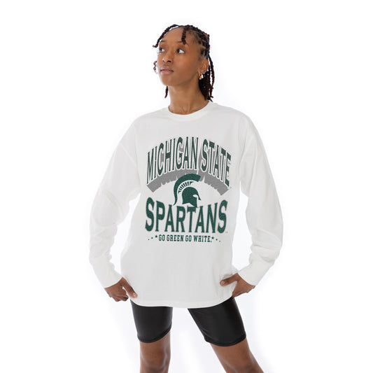 MICHIGAN STATE SPARTANS TIME OUT OVERSIZED MIDWEIGHT LONG SLEEVE TEE WITH RIBBED NECKLINE AND CUFFS
