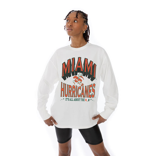 MIAMI HURRICANES TIME OUT OVERSIZED MIDWEIGHT LONG SLEEVE TEE WITH RIBBED NECKLINE AND CUFFS