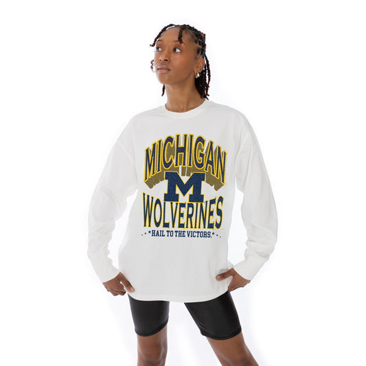 MICHIGAN WOLVERINES TIME OUT OVERSIZED MIDWEIGHT LONG SLEEVE TEE WITH RIBBED NECKLINE AND CUFFS