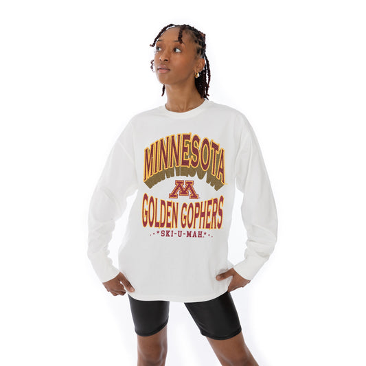 MINNESOTA GOLDEN GOPHERS TIME OUT OVERSIZED MIDWEIGHT LONG SLEEVE TEE WITH RIBBED NECKLINE AND CUFFS
