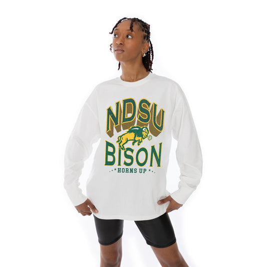 NORTH DAKOTA STATE BISON TIME OUT OVERSIZED MIDWEIGHT LONG SLEEVE TEE WITH RIBBED NECKLINE AND CUFFS