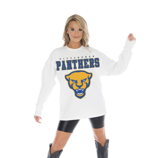 PITTSBURGH PANTHERS BIG GOALS OVERSIZED MIDWEIGHT LONG SLEEVE TEE WITH RIBBED NECKLINE AND CUFFS
