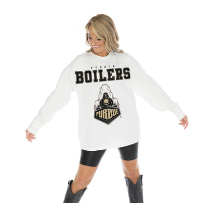 PURDUE BOILERMAKERS BIG GOALS OVERSIZED MIDWEIGHT LONG SLEEVE TEE WITH RIBBED NECKLINE AND CUFFS