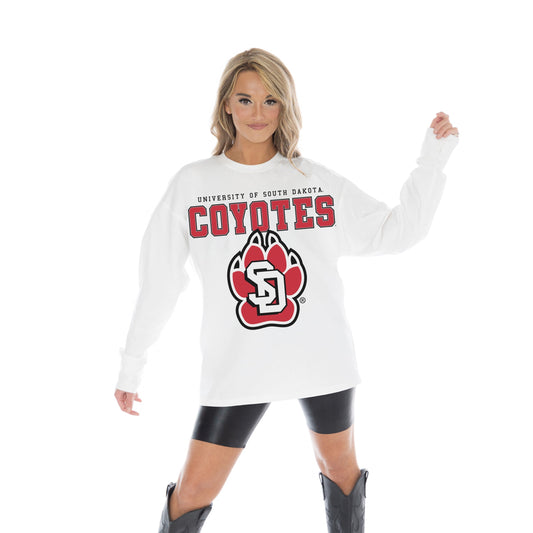 SOUTH DAKOTA COYOTES BIG GOALS OVERSIZED MIDWEIGHT LONG SLEEVE TEE WITH RIBBED NECKLINE AND CUFFS