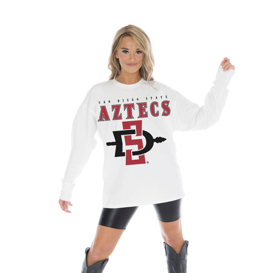 SAN DIEGO STATE AZTECS BIG GOALS OVERSIZED MIDWEIGHT LONG SLEEVE TEE WITH RIBBED NECKLINE AND CUFFS