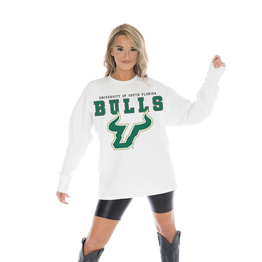 SOUTH FLORIDA BULLS BIG GOALS OVERSIZED MIDWEIGHT LONG SLEEVE TEE WITH RIBBED NECKLINE AND CUFFS