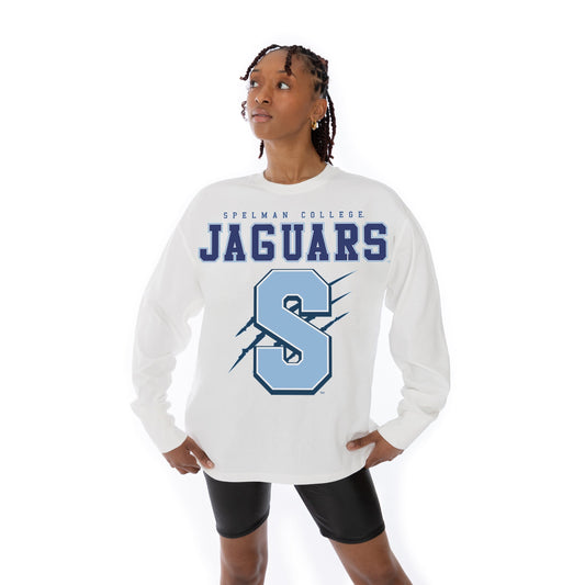 SPELMAN COLLEGE JAGUARS BIG GOALS OVERSIZED MIDWEIGHT LONG SLEEVE TEE WITH RIBBED NECKLINE AND CUFFS