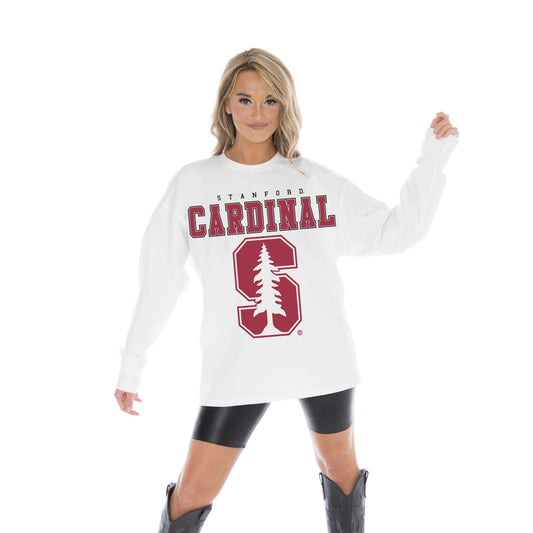 STANFORD CARDINAL BIG GOALS OVERSIZED MIDWEIGHT LONG SLEEVE TEE WITH RIBBED NECKLINE AND CUFFS