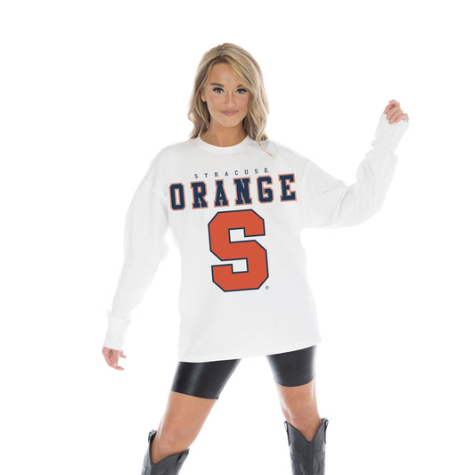 SYRACUSE ORANGE BIG GOALS OVERSIZED MIDWEIGHT LONG SLEEVE TEE WITH RIBBED NECKLINE AND CUFFS
