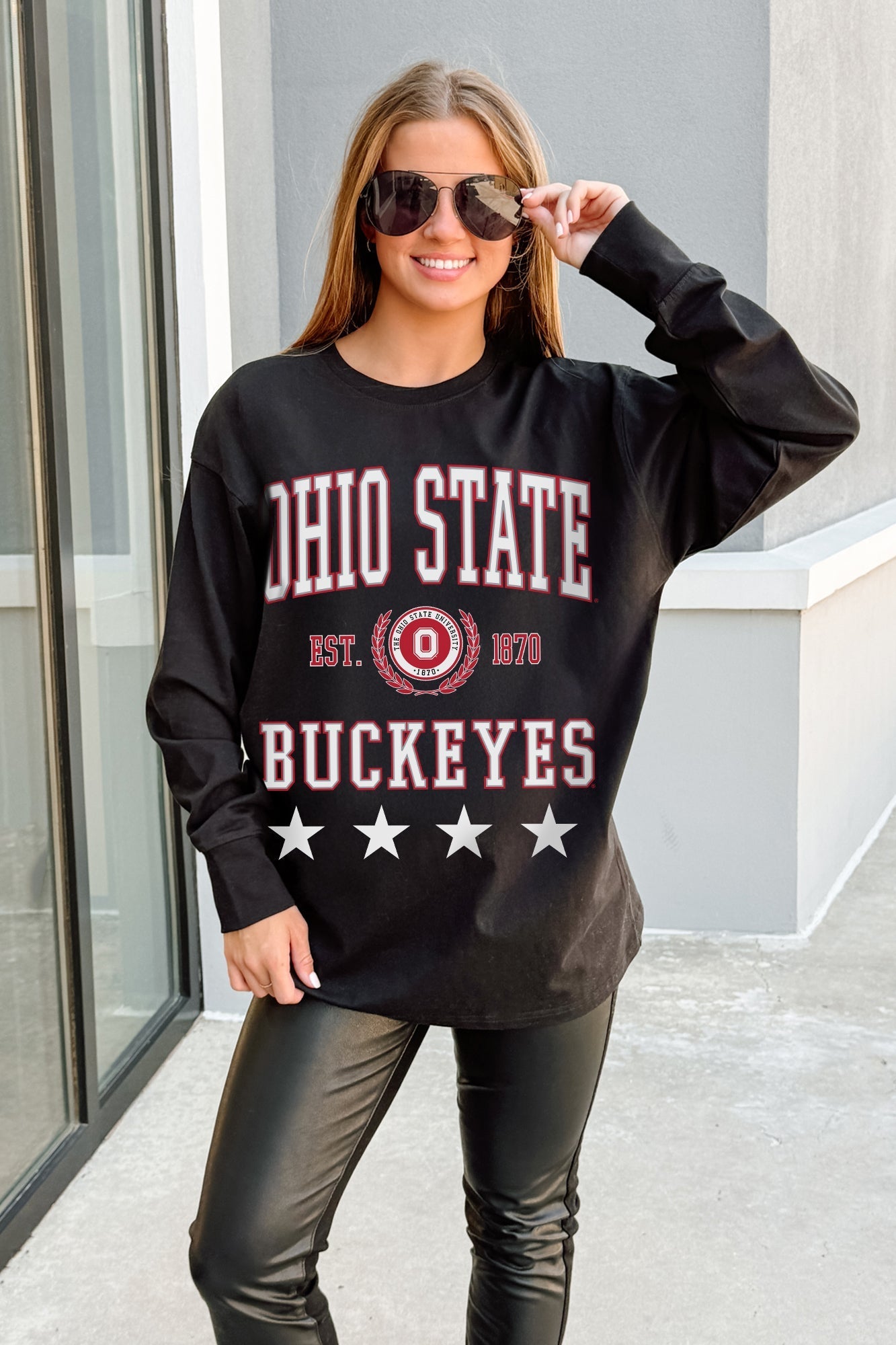 OHIO STATE BUCKEYES EVERYDAY STAR ESSENTIAL RELAXED FIT LONG SLEEVE TEE