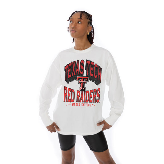 TEXAS TECH RED RAIDERS TIME OUT OVERSIZED MIDWEIGHT LONG SLEEVE TEE WITH RIBBED NECKLINE AND CUFFS