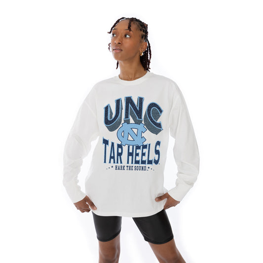 NORTH CAROLINA TAR HEELS TIME OUT OVERSIZED MIDWEIGHT LONG SLEEVE TEE WITH RIBBED NECKLINE AND CUFFS